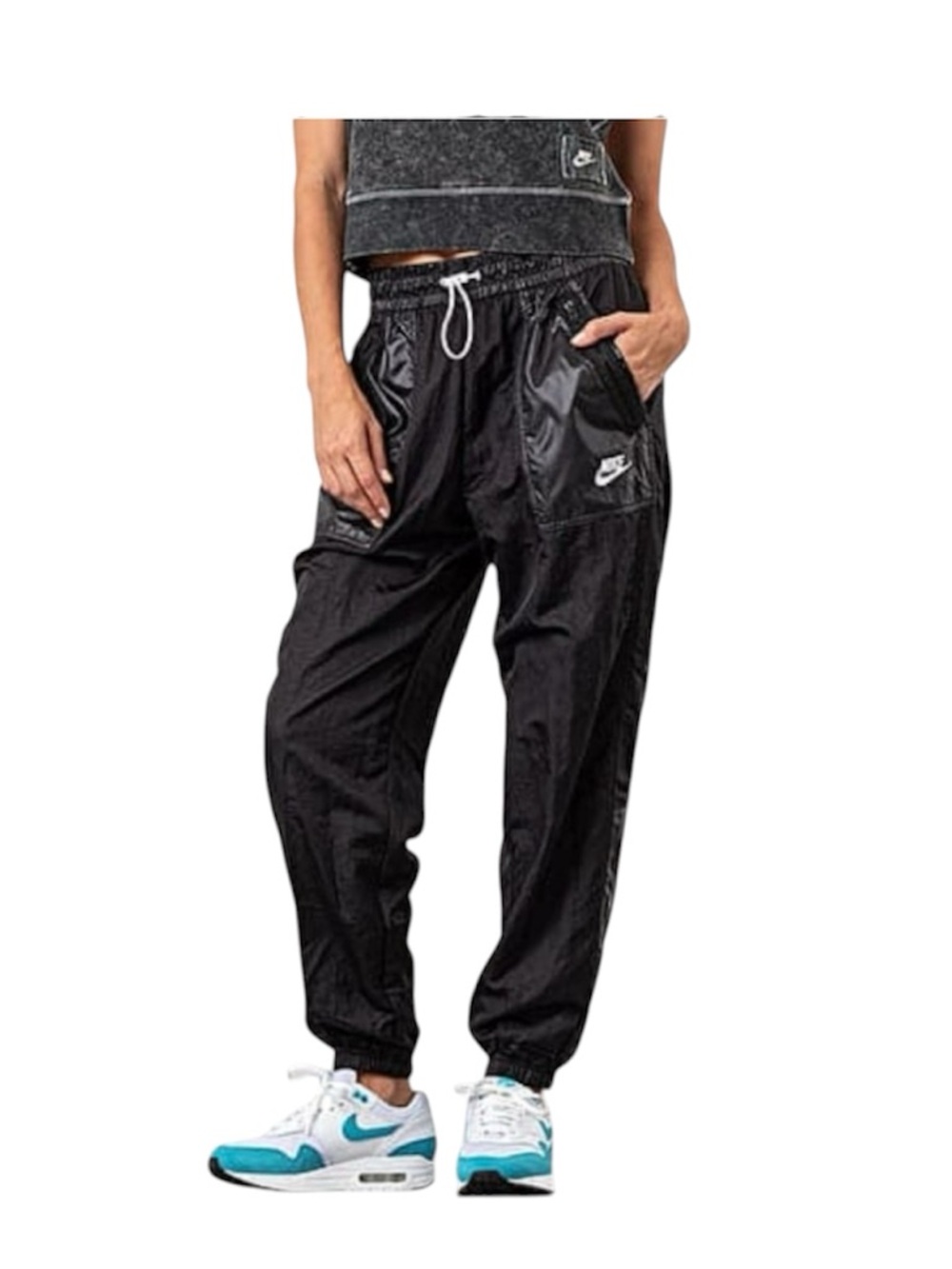 NIKE Sportswear Black Elastic Drawstring Waist Rebel cargo pants EUC